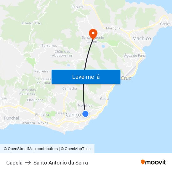 Capela to Santo António da Serra map