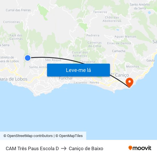 CAM Três Paus  Escola  D to Caniço de Baixo map