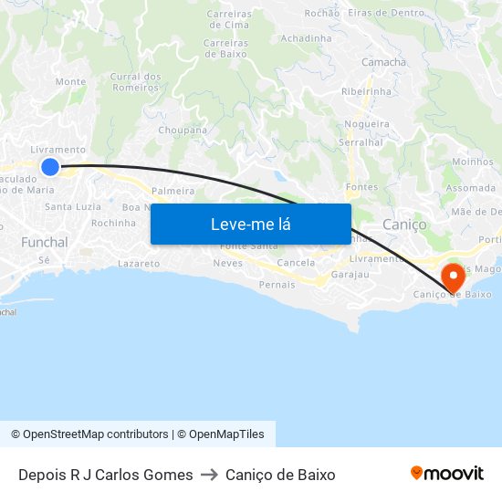 Depois R J Carlos Gomes to Caniço de Baixo map