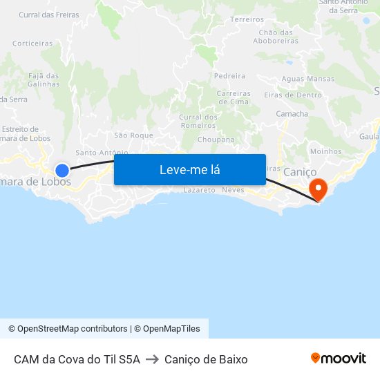 CAM da Cova do Til  S5A to Caniço de Baixo map