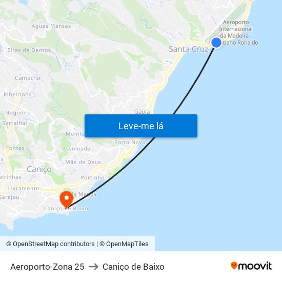 Aeroporto-Zona 25 to Caniço de Baixo map