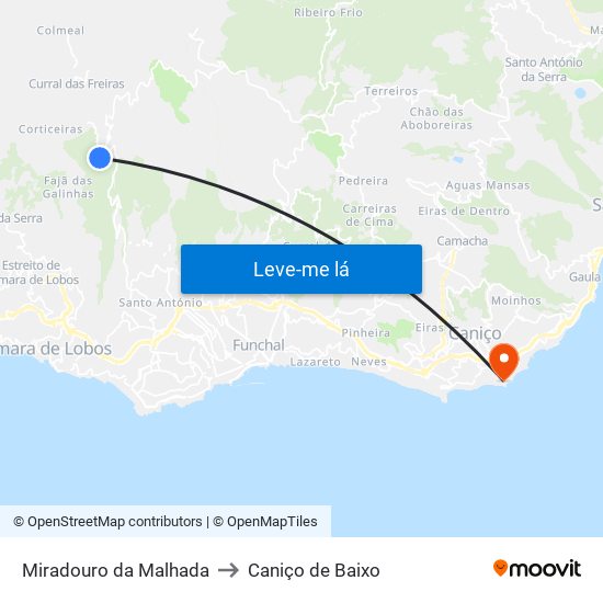 Miradouro da Malhada to Caniço de Baixo map