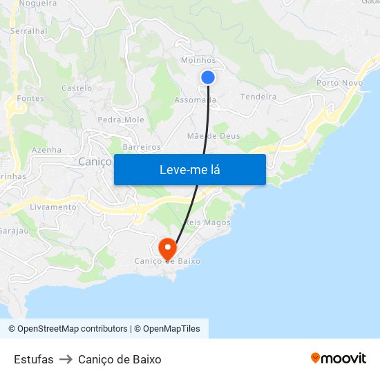 Estufas to Caniço de Baixo map