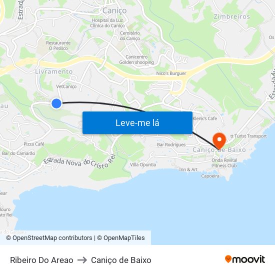Ribeiro Do Areao to Caniço de Baixo map