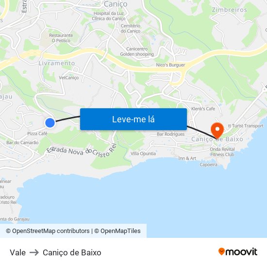 Vale to Caniço de Baixo map