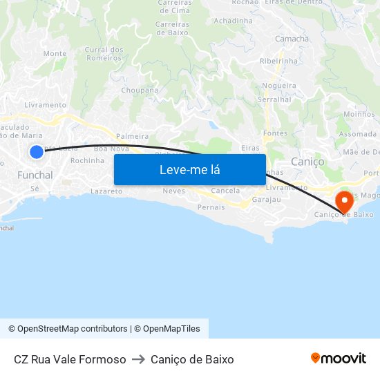 CZ Rua Vale Formoso to Caniço de Baixo map