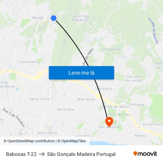 Babosas  T-22 to São Gonçalo Madeira Portugal map