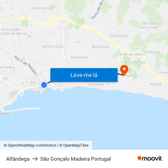 Alfândega to São Gonçalo Madeira Portugal map