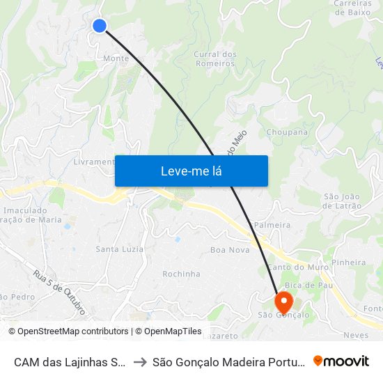 CAM das Lajinhas  S1A to São Gonçalo Madeira Portugal map