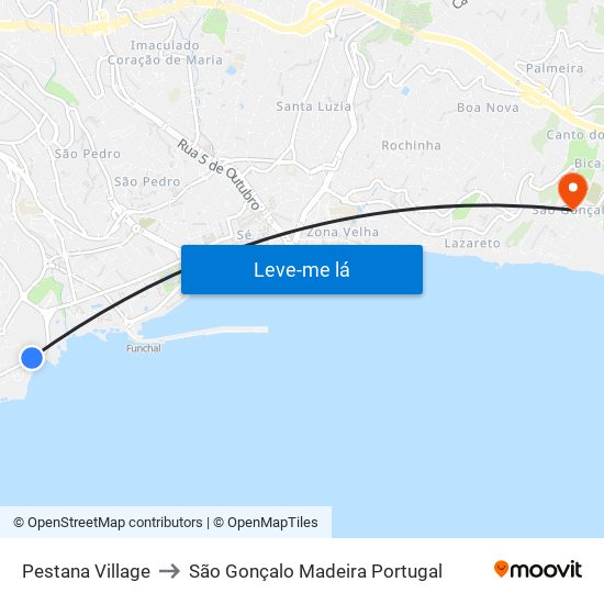 Pestana Village to São Gonçalo Madeira Portugal map