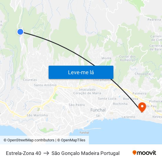 Estrela-Zona 40 to São Gonçalo Madeira Portugal map