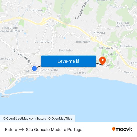 Esfera to São Gonçalo Madeira Portugal map