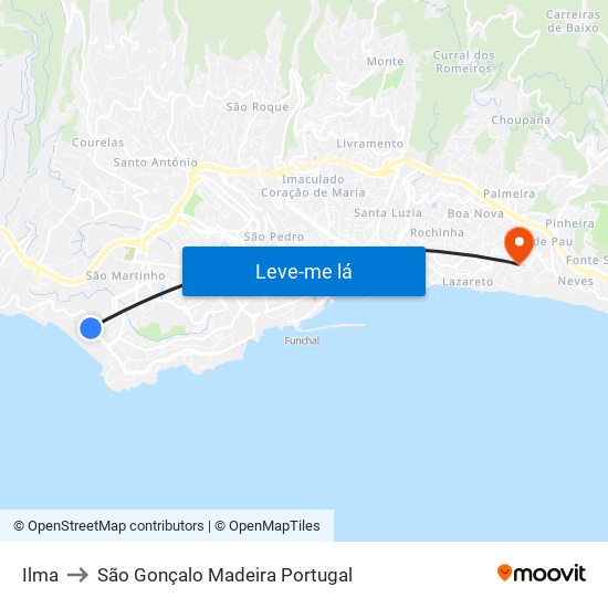 Ilma to São Gonçalo Madeira Portugal map