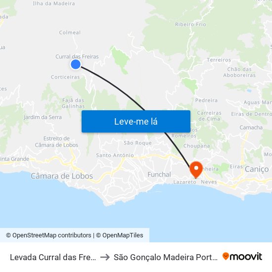 Levada Curral das Freiras to São Gonçalo Madeira Portugal map