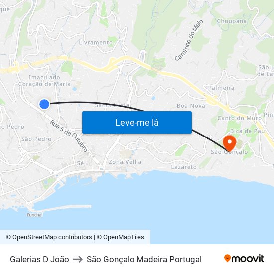 Galerias D João to São Gonçalo Madeira Portugal map