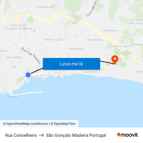 Rua Conselheiro to São Gonçalo Madeira Portugal map