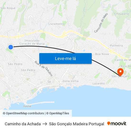 Caminho da Achada to São Gonçalo Madeira Portugal map