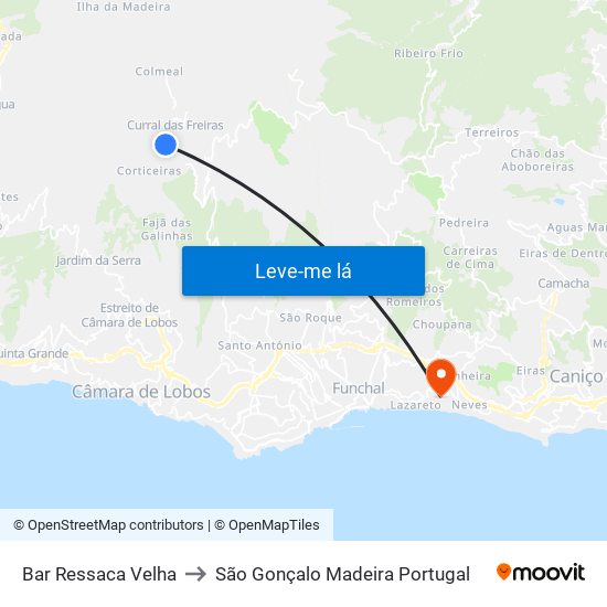Bar Ressaca Velha to São Gonçalo Madeira Portugal map