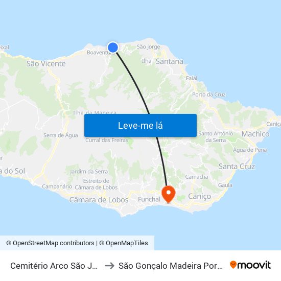 Cemitério Arco São Jorge to São Gonçalo Madeira Portugal map