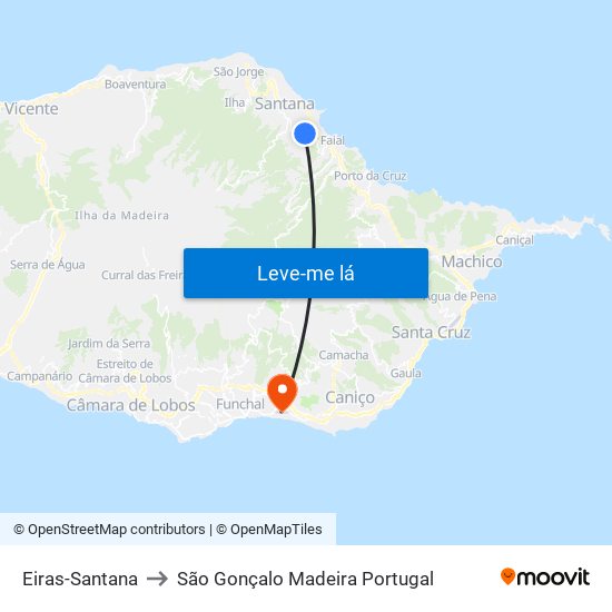 Eiras-Santana to São Gonçalo Madeira Portugal map
