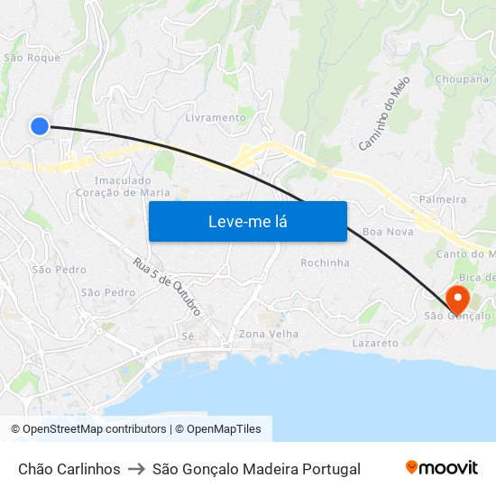 Chão Carlinhos to São Gonçalo Madeira Portugal map