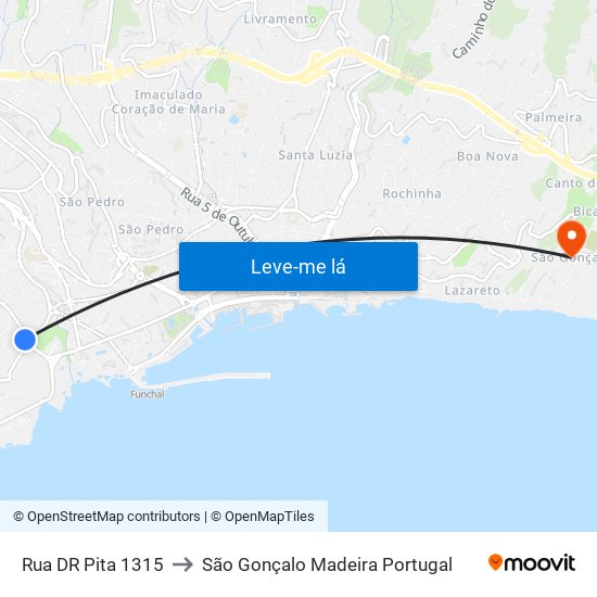 Rua DR Pita 1315 to São Gonçalo Madeira Portugal map