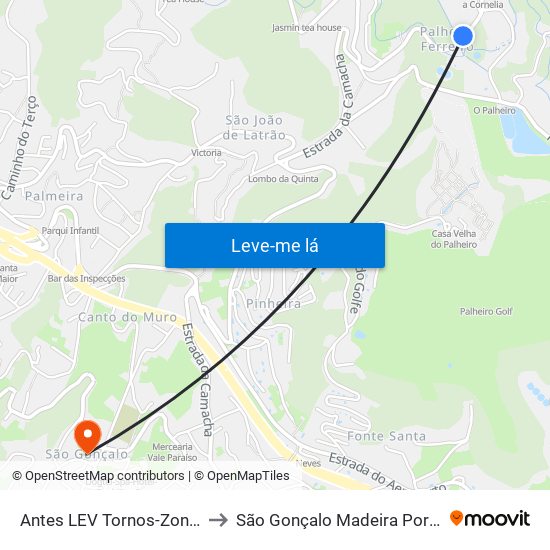 Antes LEV Tornos-Zona 23 to São Gonçalo Madeira Portugal map