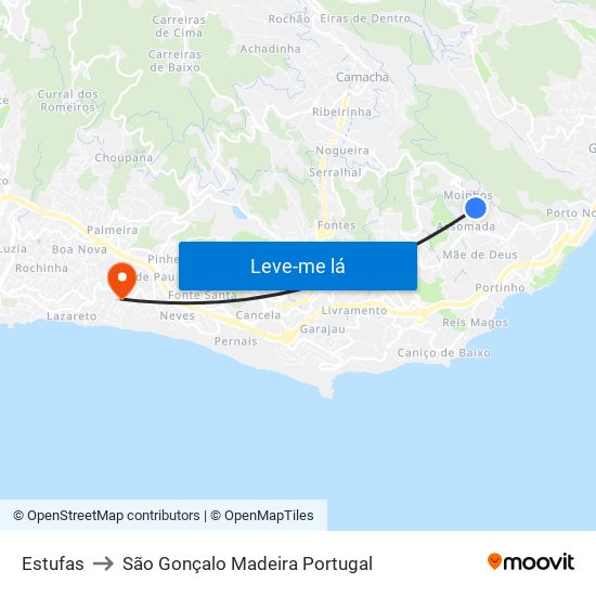 Estufas to São Gonçalo Madeira Portugal map