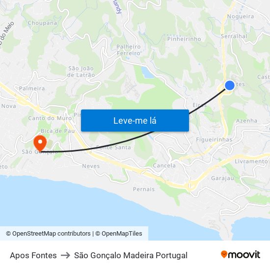 Apos Fontes to São Gonçalo Madeira Portugal map