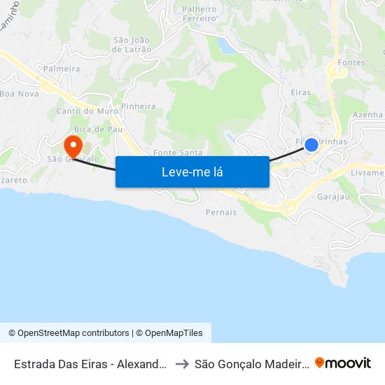 Estrada Das Eiras - Alexandrino (Descida) to São Gonçalo Madeira Portugal map