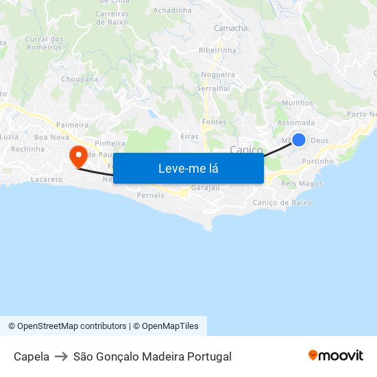 Capela to São Gonçalo Madeira Portugal map
