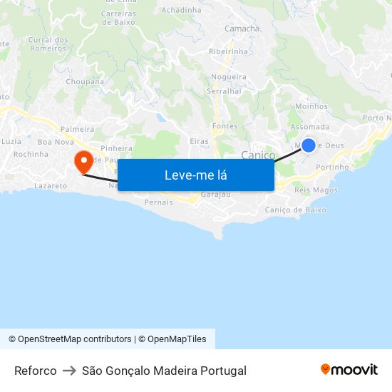 Reforco to São Gonçalo Madeira Portugal map