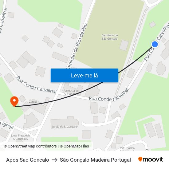 Apos Sao Goncalo to São Gonçalo Madeira Portugal map