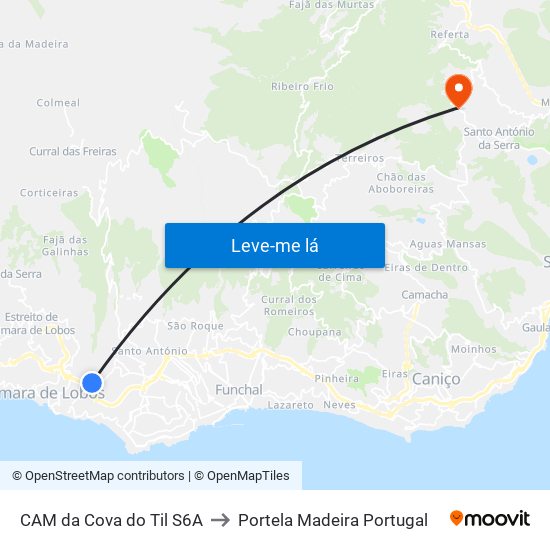 CAM da Cova do Til  S6A to Portela Madeira Portugal map