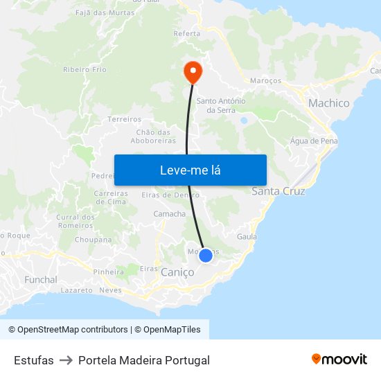Estufas to Portela Madeira Portugal map