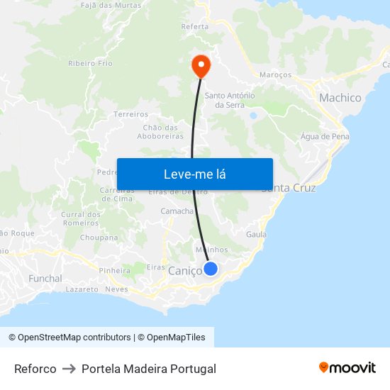 Reforco to Portela Madeira Portugal map