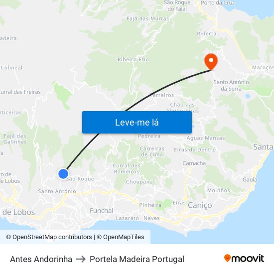 Antes Andorinha to Portela Madeira Portugal map