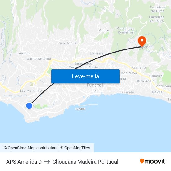 APS América  D to Choupana Madeira Portugal map