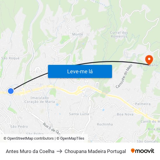 Antes Muro da Coelha to Choupana Madeira Portugal map