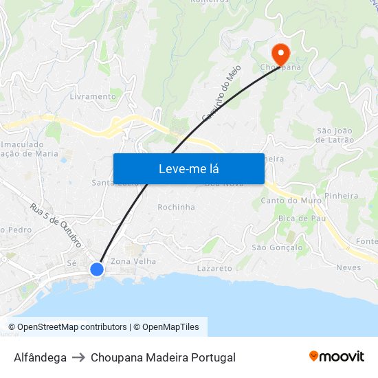 Alfândega to Choupana Madeira Portugal map