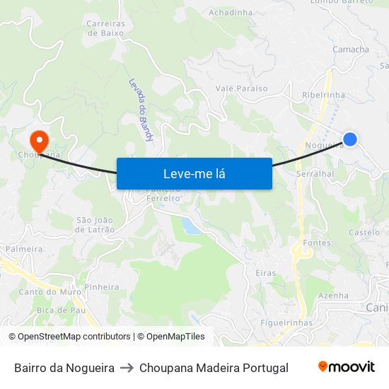 Bairro da Nogueira to Choupana Madeira Portugal map