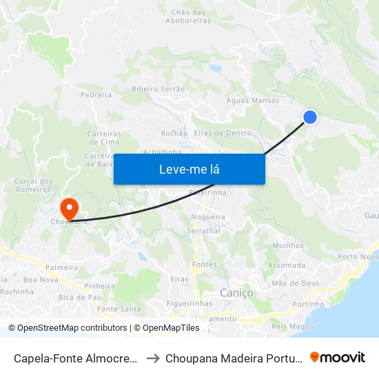 Capela-Fonte Almocreves to Choupana Madeira Portugal map