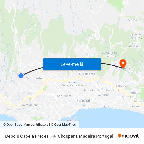 Depois Capela Preces to Choupana Madeira Portugal map