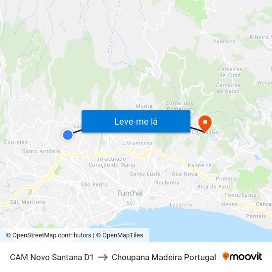 CAM Novo Santana  D1 to Choupana Madeira Portugal map