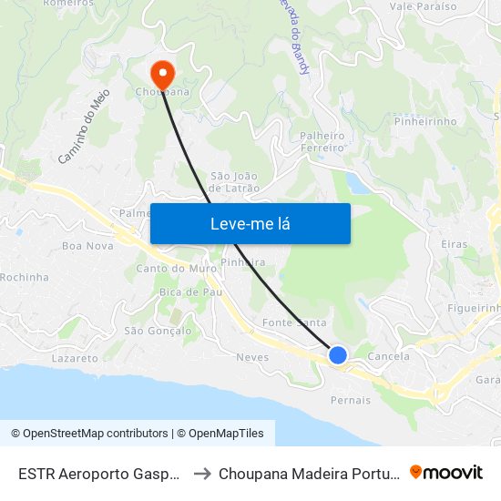 ESTR Aeroporto  Gaspar F to Choupana Madeira Portugal map