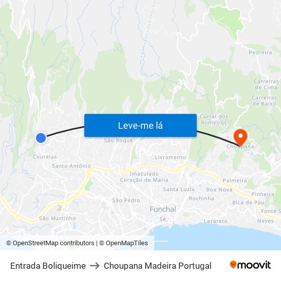 Entrada Boliqueime to Choupana Madeira Portugal map