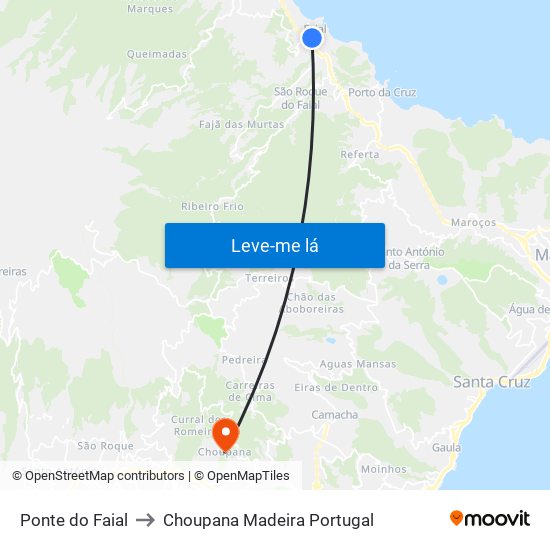 Ponte do Faial to Choupana Madeira Portugal map
