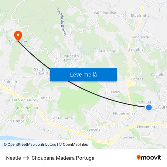 Nestle to Choupana Madeira Portugal map