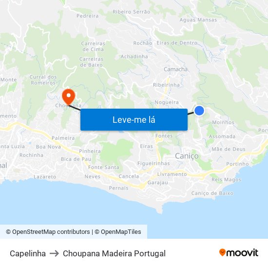 Capelinha to Choupana Madeira Portugal map
