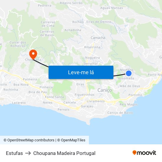 Estufas to Choupana Madeira Portugal map